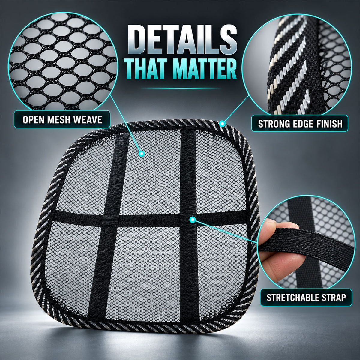 Breathable Mesh Car Seat Back Support with Elastic Strap (1 Pc)