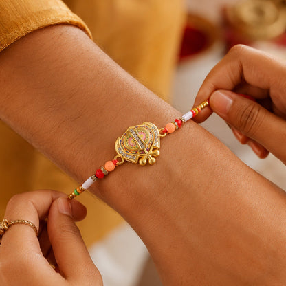 Khanda Rakhi for Brother Multicolor Enamel & Stone Design (10pcs)