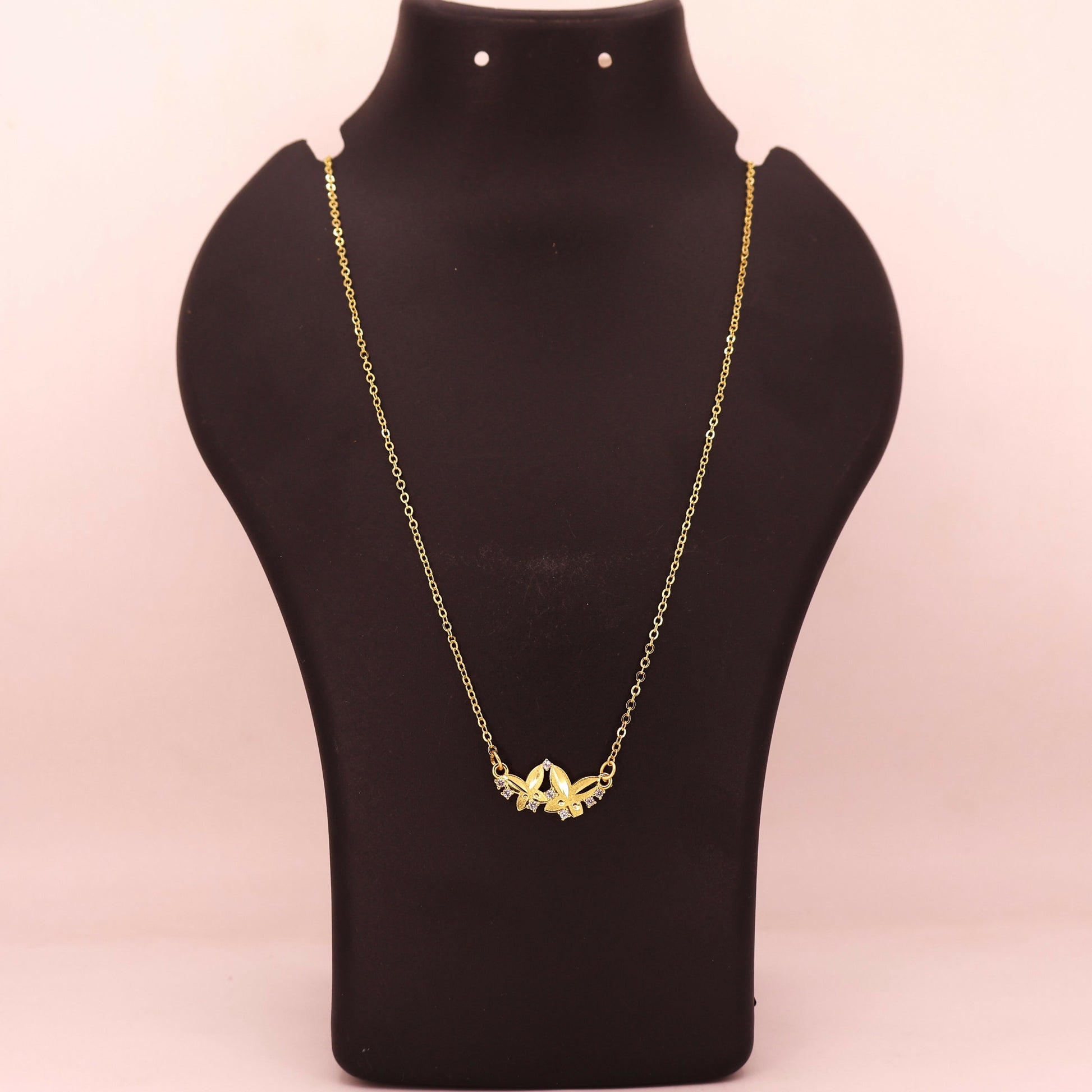 Dainty Double Butterfly AD Gold-Plated Necklace For women and girls
