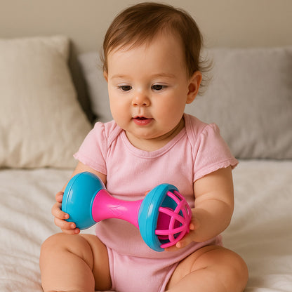 Lightweight dumbbell rattle toy designed for infant grasping