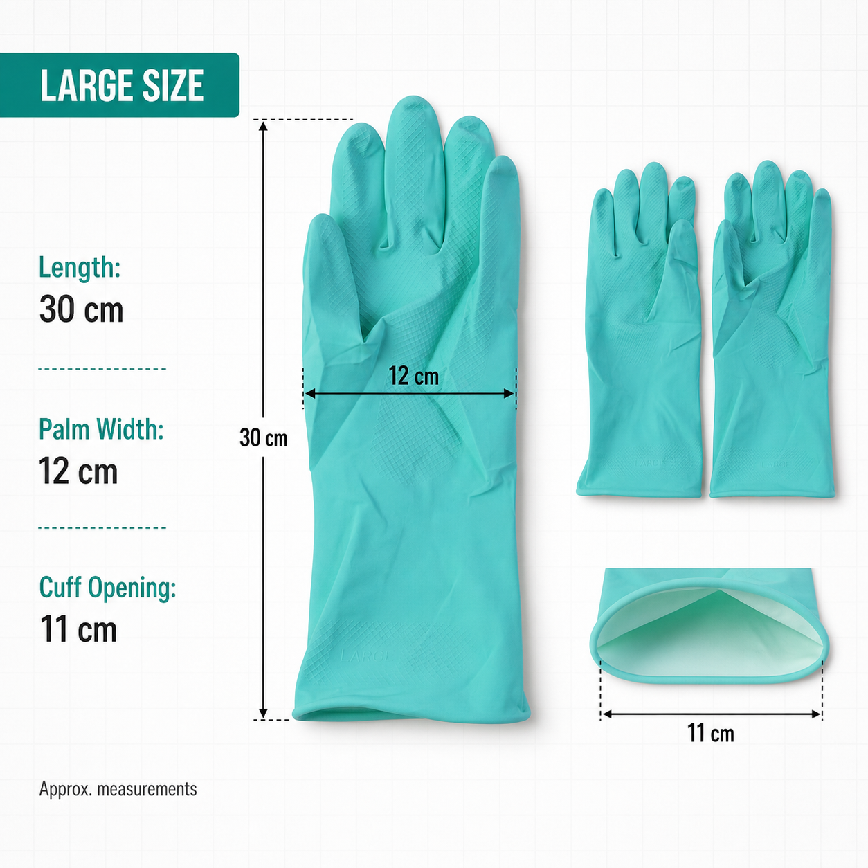 Rubber gloves size and dimensions chart