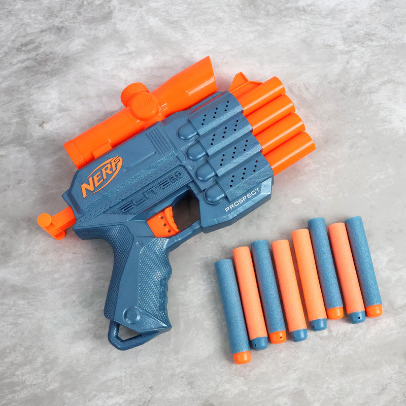 Nerf Elite 2.0 Prospect Blaster and foam darts laid out
