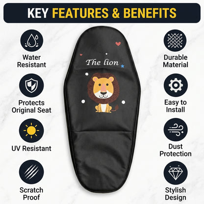 Scooter Seat Cover with Cartoon Lion Print and Elastic Edge, 60 cm (1 Pc)