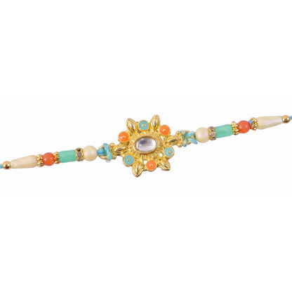 Sunflower Kundan Mirror Pendant Rakhi with Pastel Beads