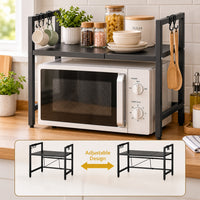 Adjustable Microwave Oven Storage Rack with Hooks for Kitchen (1 Pc)