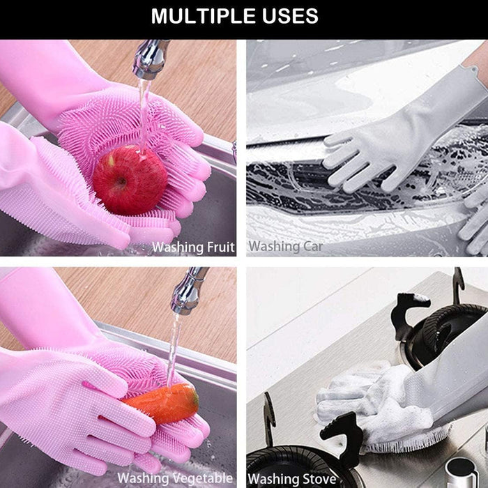 0712 Dishwashing Gloves with Scrubber| Silicone Cleaning Reusable Scrub Gloves for Wash Dish Kitchen| Bathroom| Pet Grooming Wet and Dry Glove (1 Pc Left Hand Gloves)