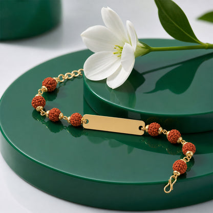 Customized Rudraksha Bracelet Golden Plate Engraved Name (1 Pc)