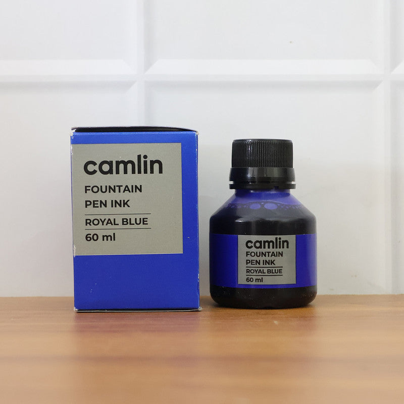 Camlin Fountain Pen Ink – Smooth Writing Royal Blue Ink for All Fountain Pens (60 ml Bottle)