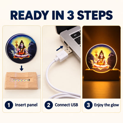 3D Mahadev LED Lamp with Wooden Base for Home Decor Shelf (1 Pc)