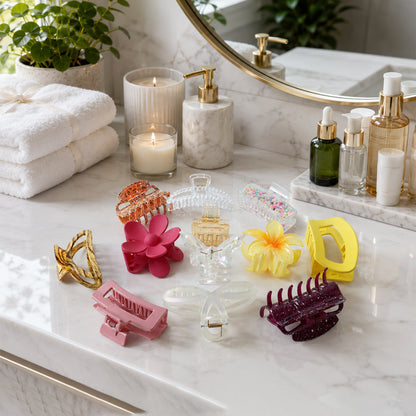 Plastic Stylish Flower Hair Clip Claw Clutcher Mix Design (1 Pc)
