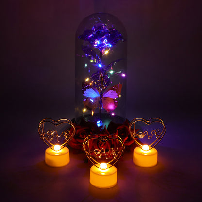 Glass dome rose and golden rose gift set