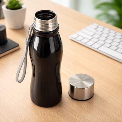 Portable stainless steel water bottle in backpack holder