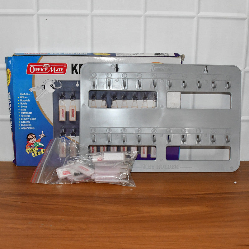 Office Mate Wall Key Holder Board – 20 Hooks with Label Tags for Organized Key Storage