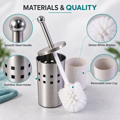 Stainless Steel Toilet Brush with Holder, Toilet Cleaning Brush Stand (1 Set)