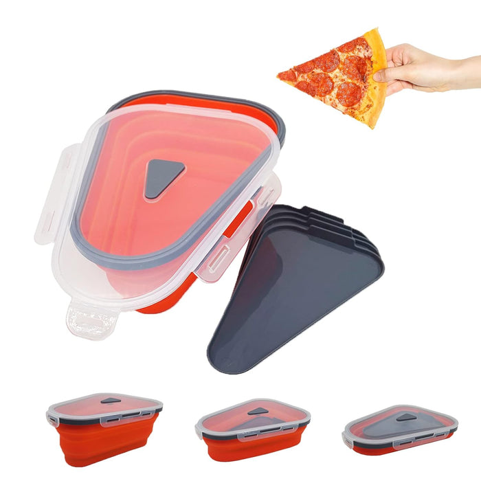 Reusable Pizza Storage Containers with 5 Microwavable Serving Trays, Silicone Container Expandable & Adjustable for Packing Pizza at home / outdoor