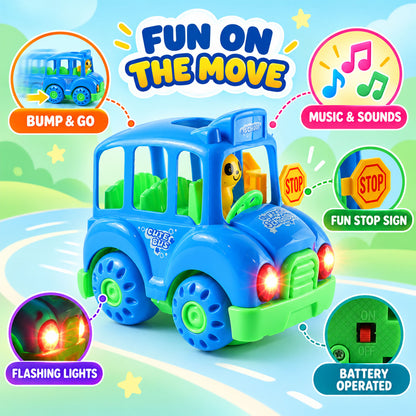 Battery Operated Musical School Bus Toy with Flashing Lights and Motion (1 Pc)