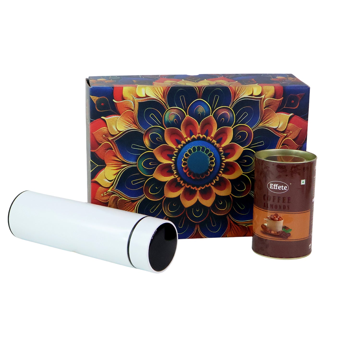 Effete Coffee Almonds Gift Hamper, Golden With Bottle (2 Pc Set)
