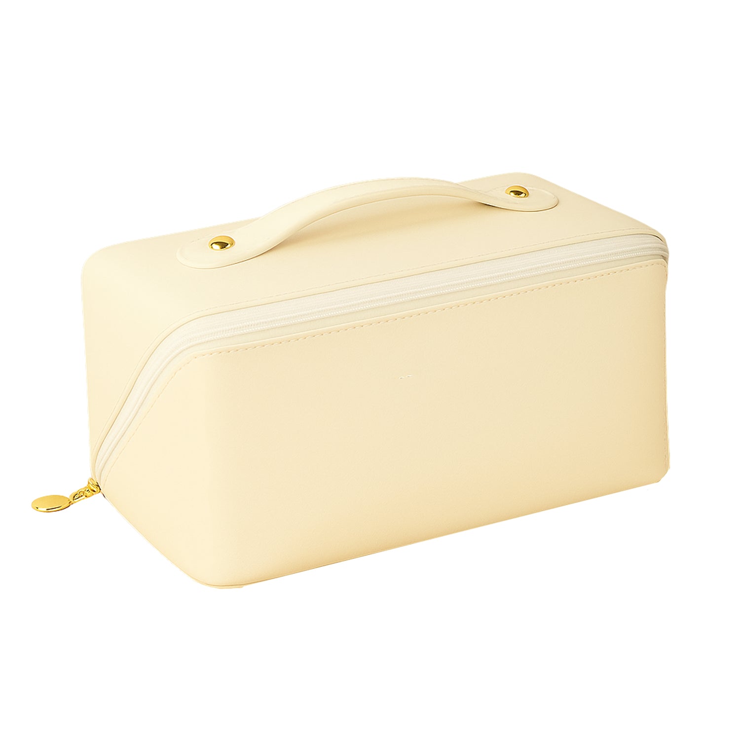 Beige toiletry and makeup pouch with zipper