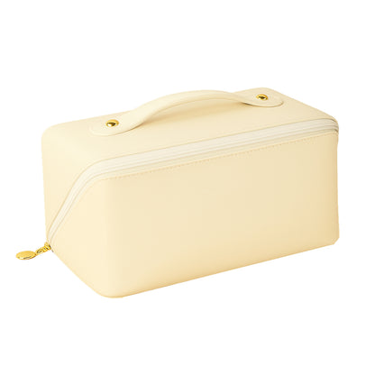 Beige toiletry and makeup pouch with zipper