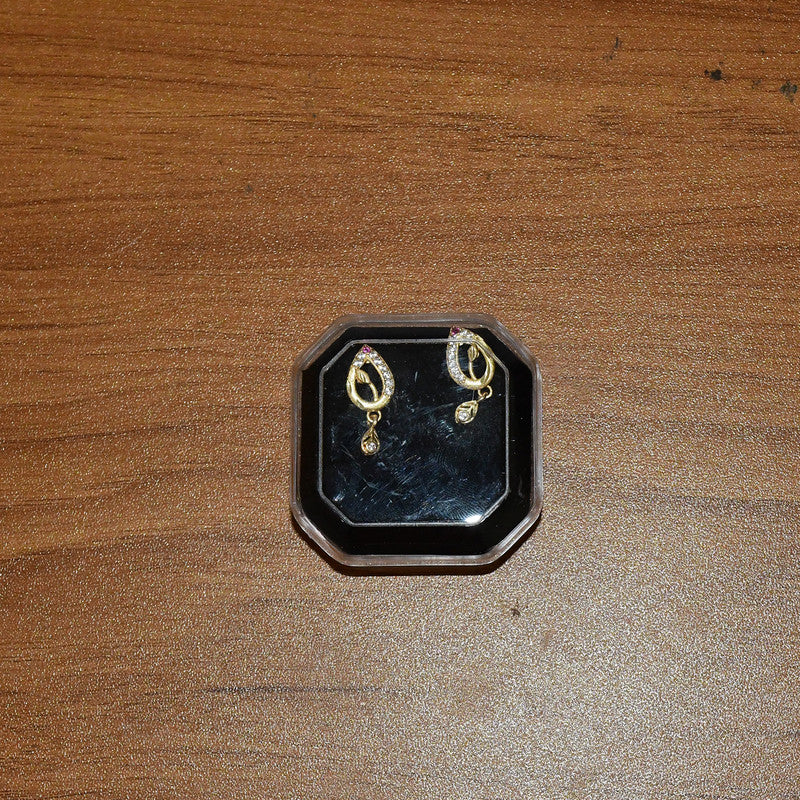 Teardrop Shape Gold Earrings with Ruby Detailing & Crystal Drops