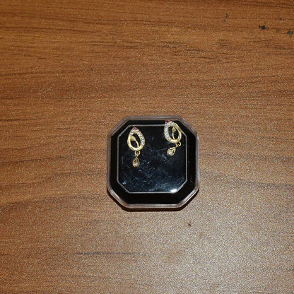 Teardrop Shape Gold Earrings with Ruby Detailing & Crystal Drops