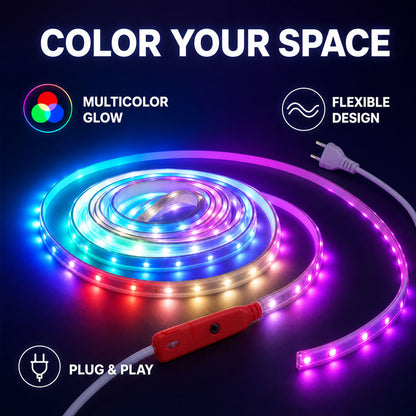LED Rope Light 10 Metre with Plug and Switch Multicolour Strip (1 Pc)