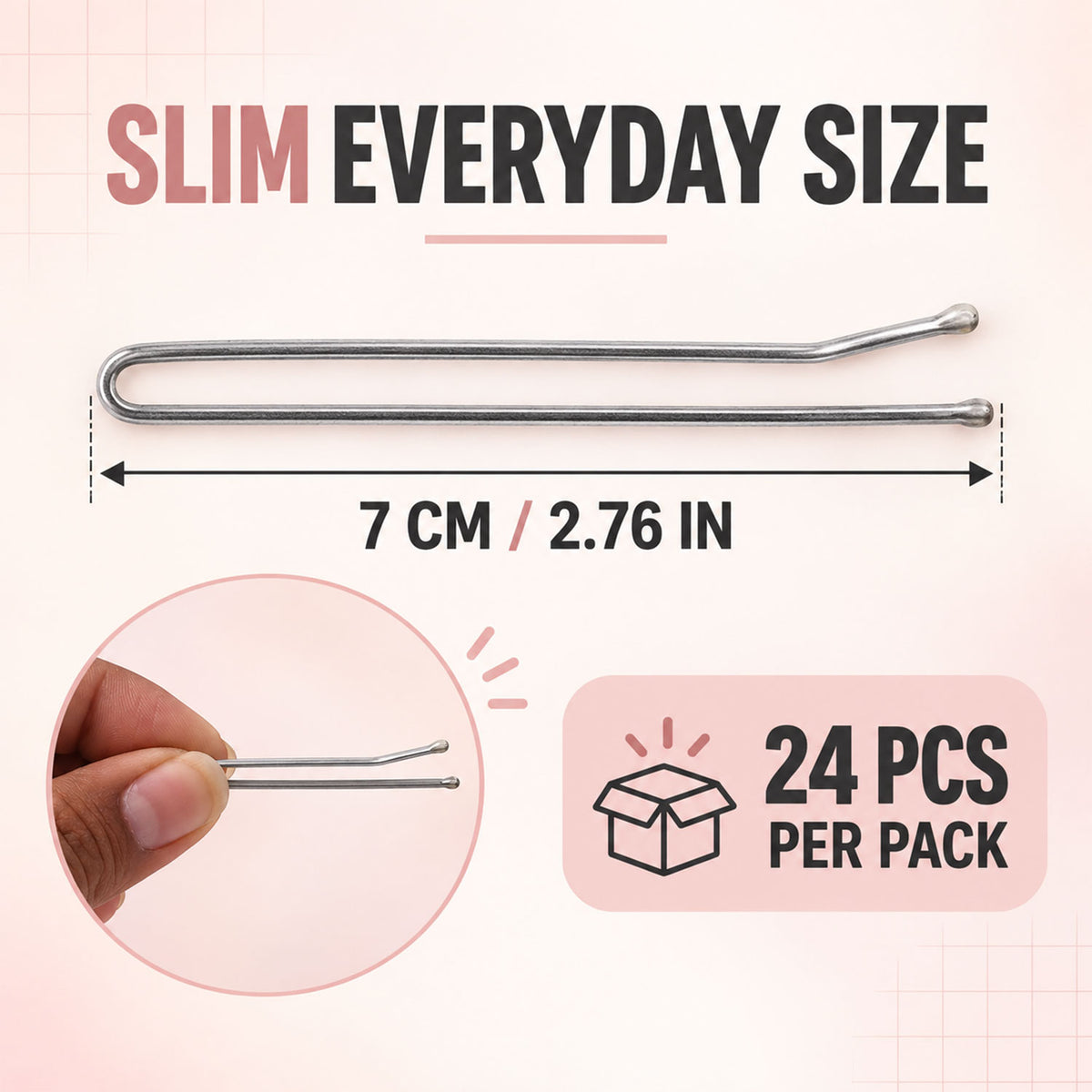 Metal Hair Pins with Rounded Tips for Everyday Bun and Updo Hair Styling (24 Pc)