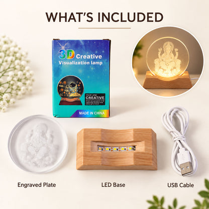 3D Ganesha LED Lamp with Wooden Base for Home and Pooja Decor (1 Pc)