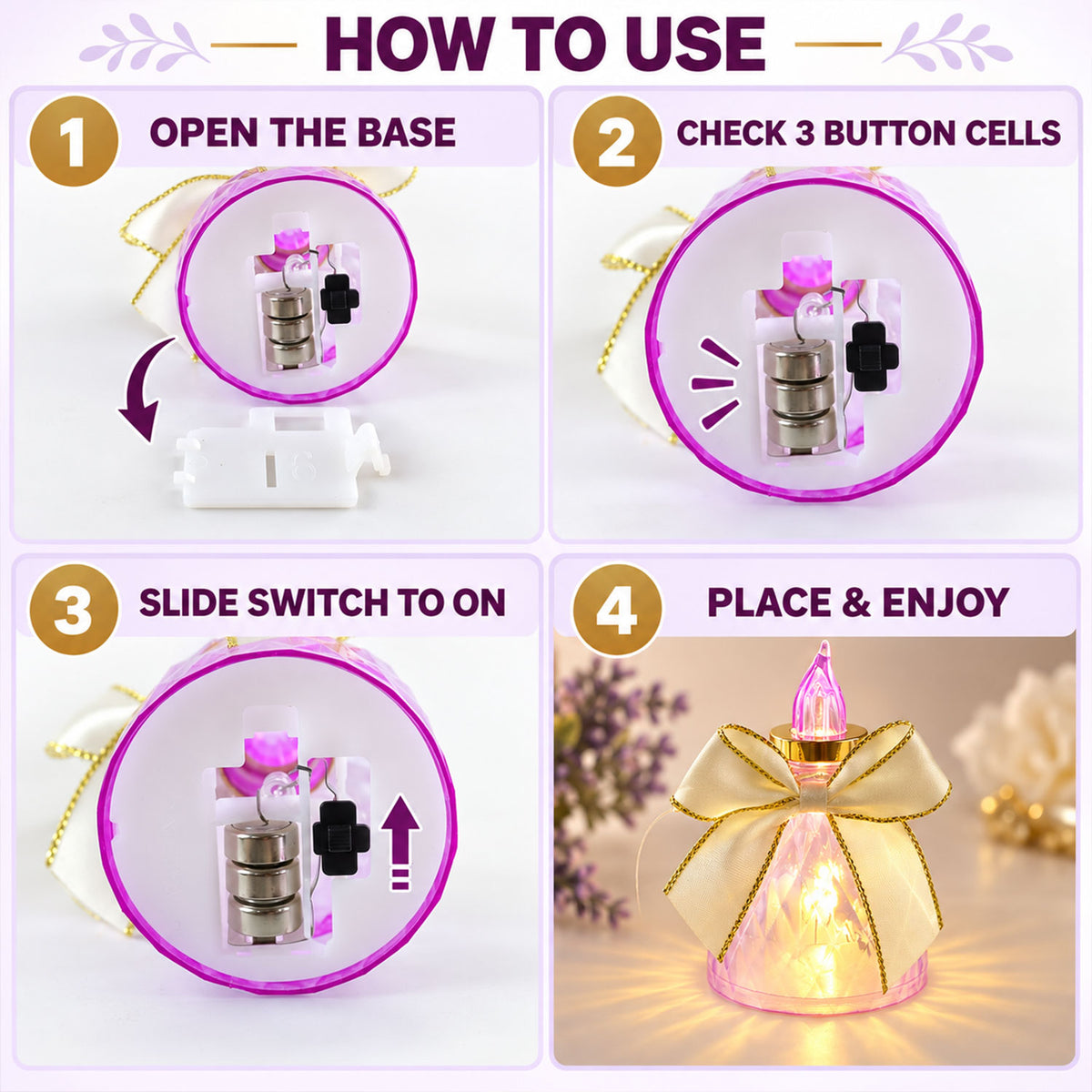 Flameless LED Candle Lights with Bow for Festive Table Decoration (12 Pc Set)