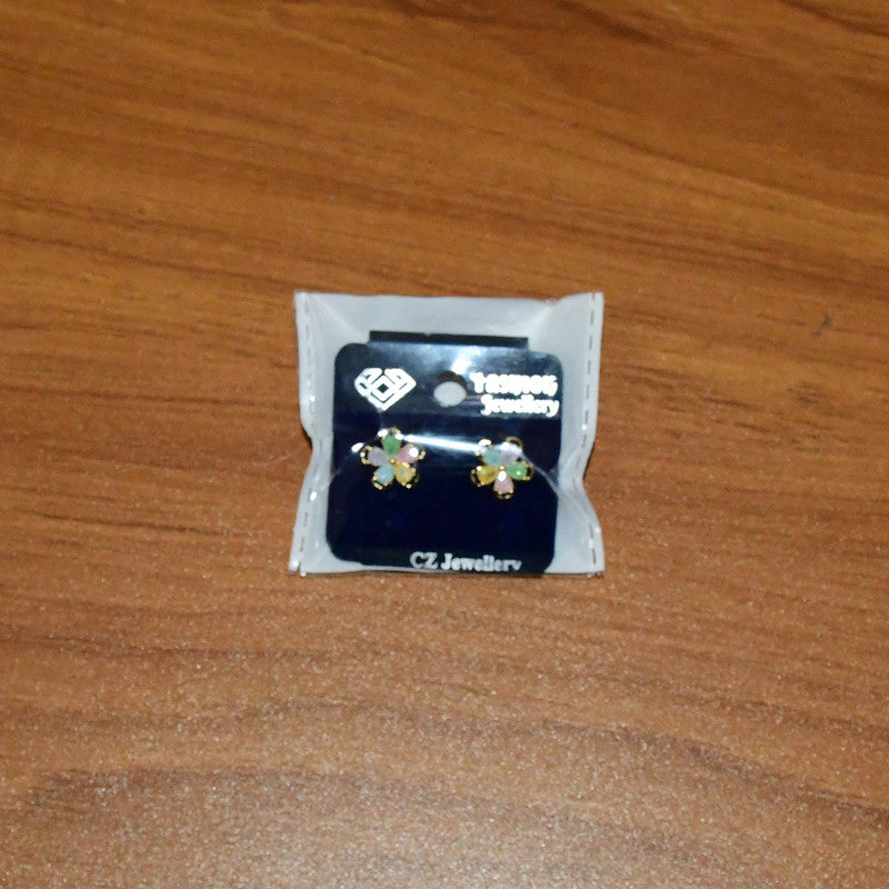 Multicolor Crystal Flower Stud Earrings with Gold Finish for Women