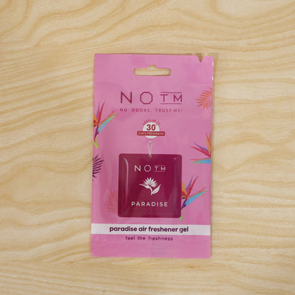 Features of paradise hanging air freshener.