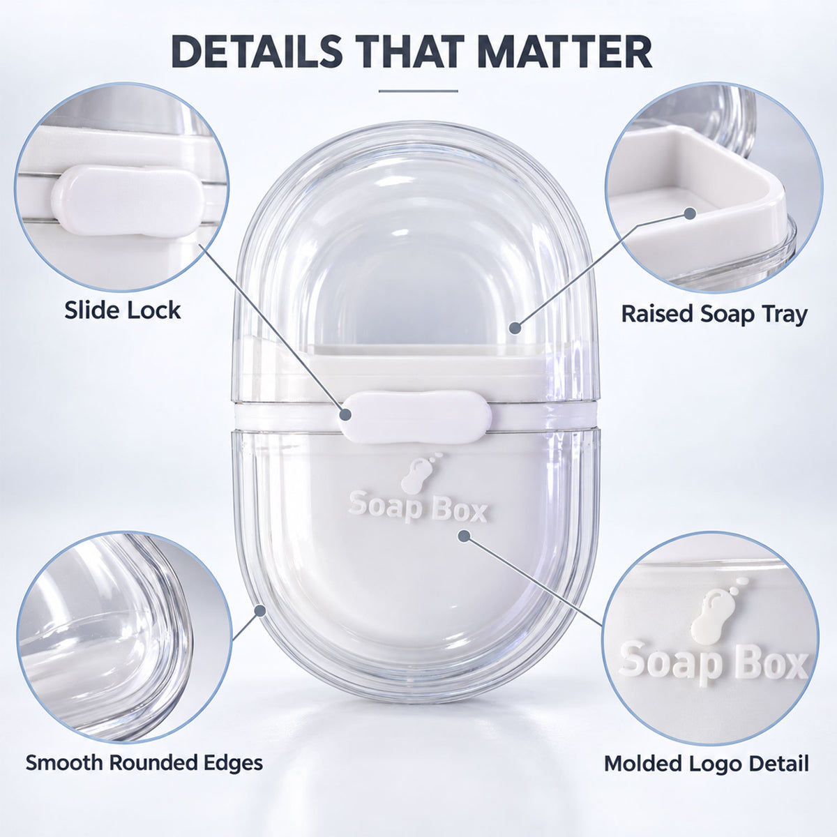 Plastic Travel Soap Case with Slide Lock and Removable Tray for Toiletries (1 Pc)