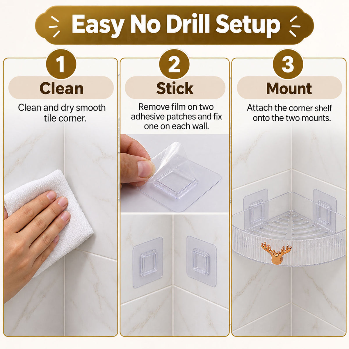 Apex Transparent Corner Rack with Adhesive Mounts for Bathroom Storage Shelf (1 Pc)