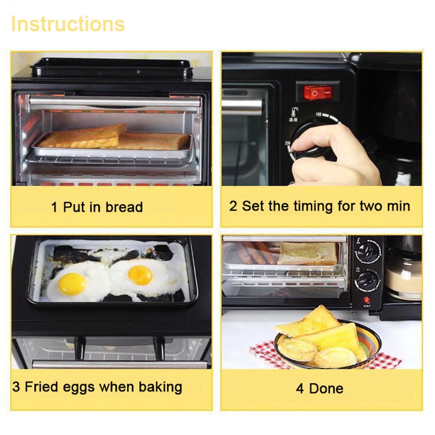 Grilling sausages and frying eggs in multifunctional breakfast maker
