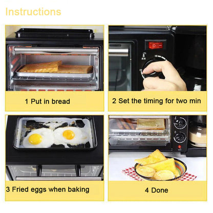 Grilling sausages and frying eggs in multifunctional breakfast maker