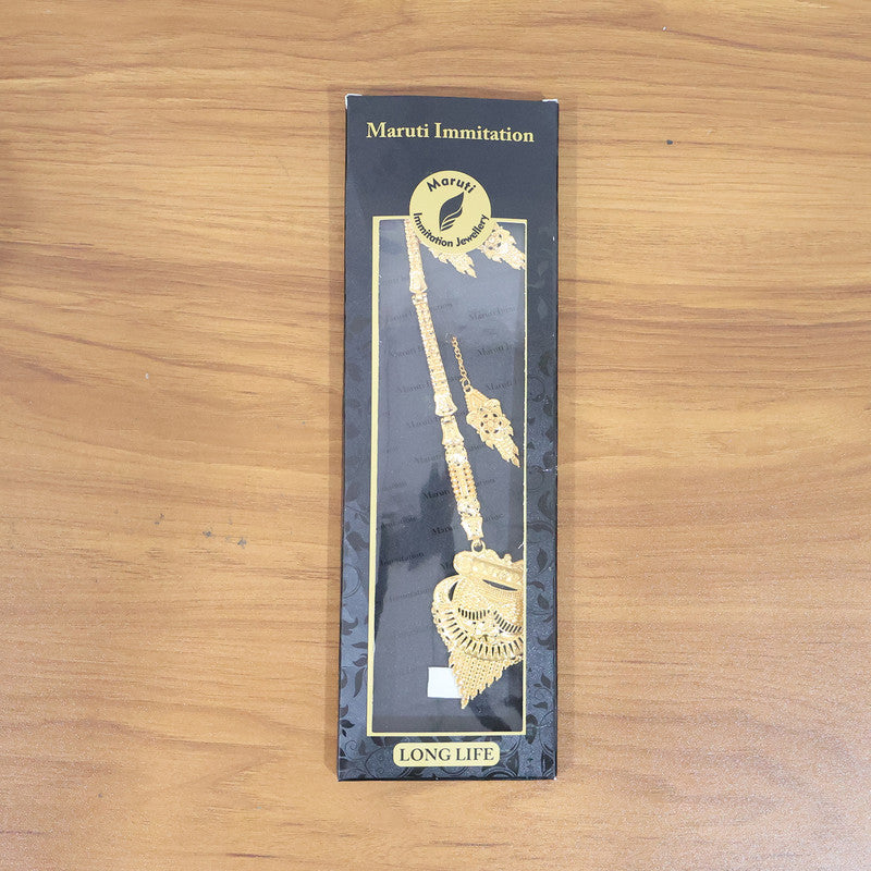 Elegant Gold-Tone Traditional Necklace & Earring Set for Festive and Bridal Wear