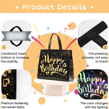 Birthday Gift Bag with Gold Shiny Stars, Reusable Party Gift Bags (1 Pc)