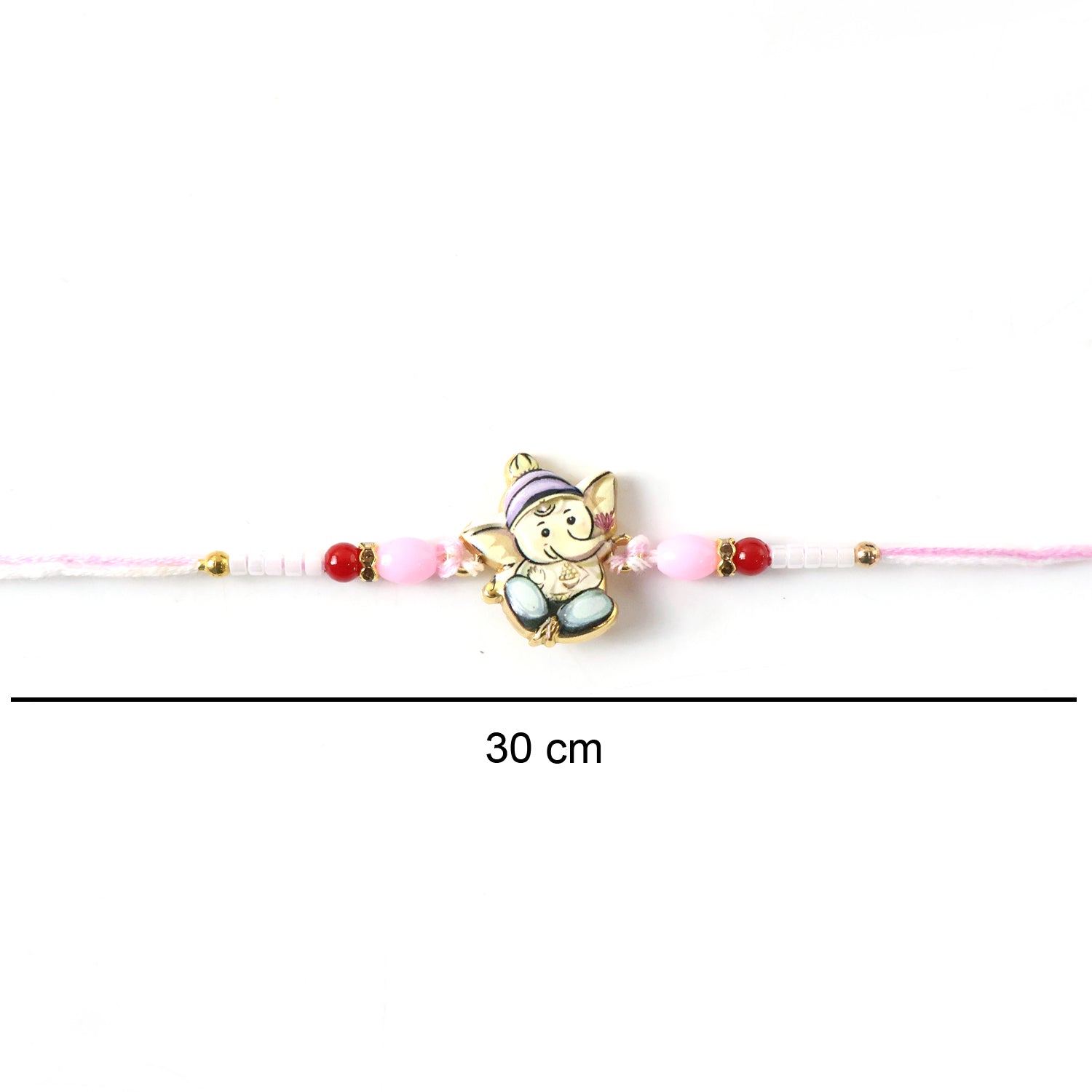 Cute Ganesha Designer Rakhi with Pink and Red Beads (1 Pc)