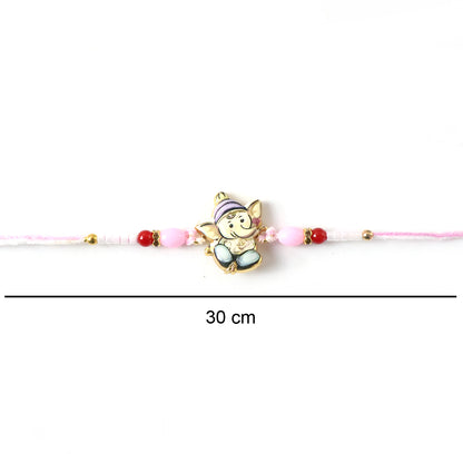 Cute Ganesha Designer Rakhi with Pink and Red Beads (1 Pc)