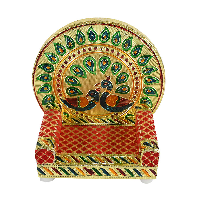Meenakari Work Laddu Gopal Singhasan for Pooja Mandir Wooden Krishna Ladoo Bal Gopal Sofa Asan, Home Decorative Premium Look Decorative Singhasan Suitable For Home, Office, Restaurant (2 Pc Set)