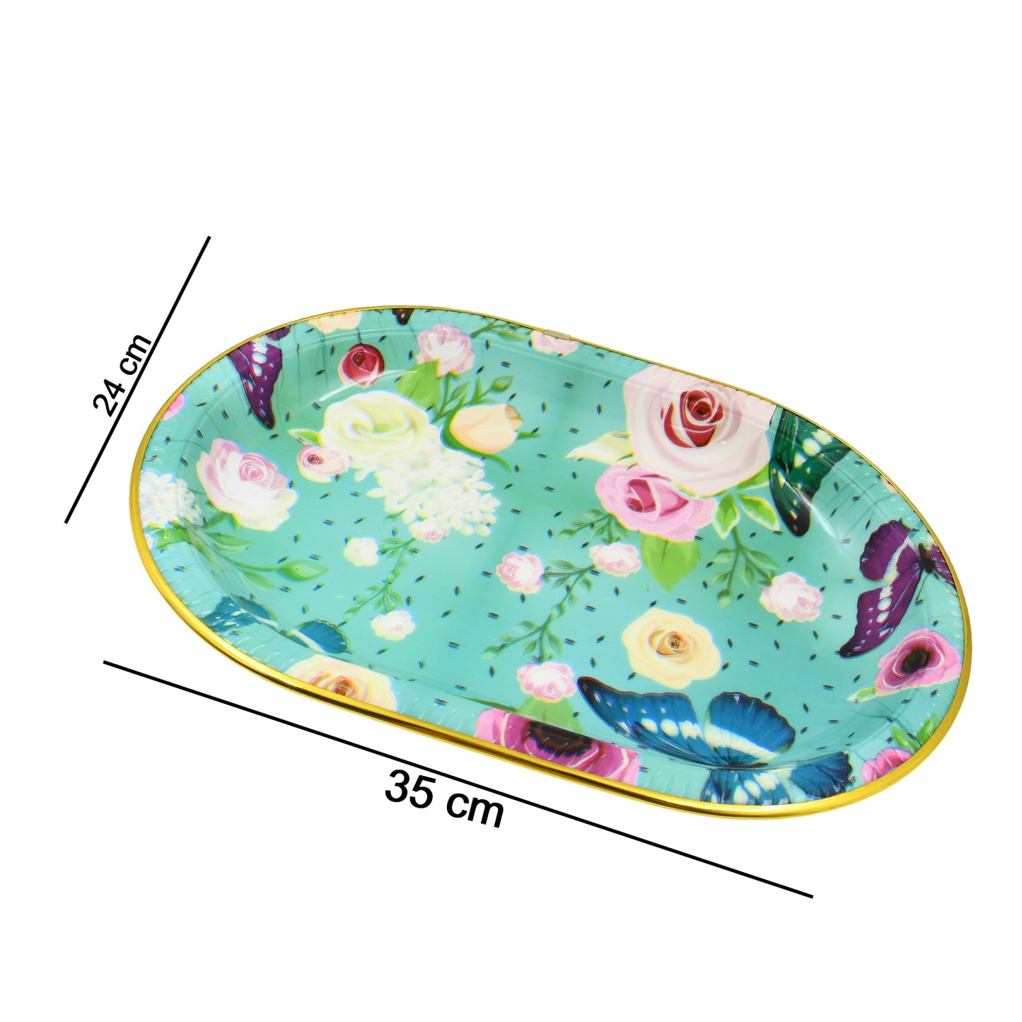 Big Plastic Flower Printed Design Serving Tray (1 Pc / 35 x 24 CM / Mix Color)