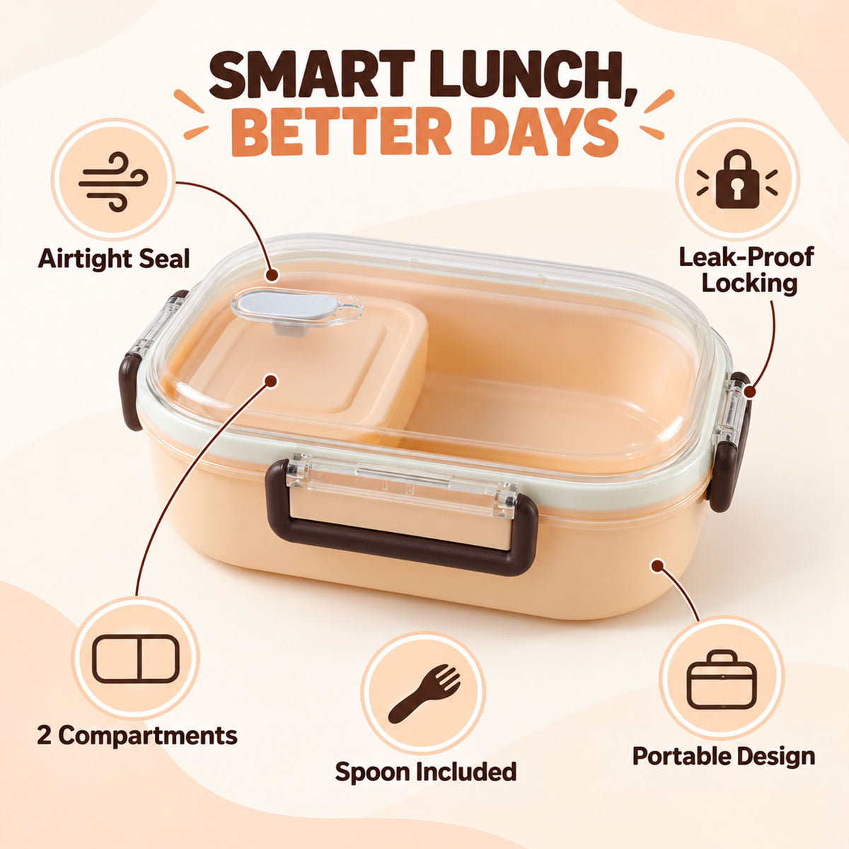 Leak-Proof Lunch Box – 2 Compartments with Spoon