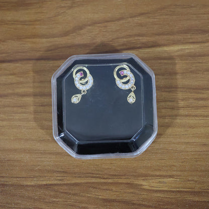 Modern Gold Plated Round Teardrop Earrings with Stone Highlights