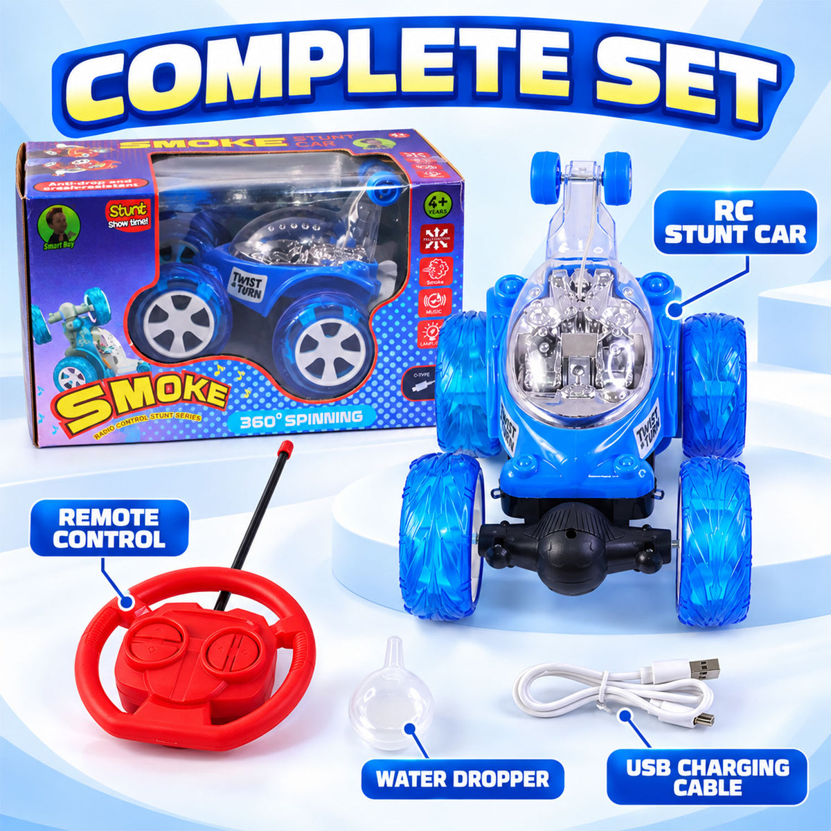 Remote Control Stunt Car with Music LED Lights and Water Spray Effect (1 Set)