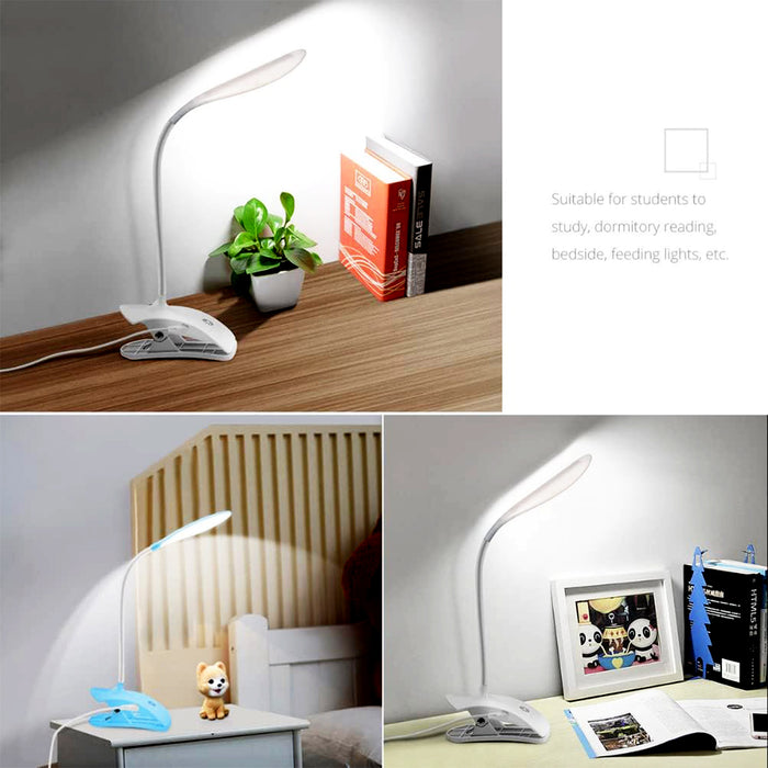0271 Desk Lamp Adjustable Gooseneck USB Rechargeable 3 modes of Lighting, Reading Lamp for Dorm White, Study Desk lamp Suitable for Girls College Bedroom Reading