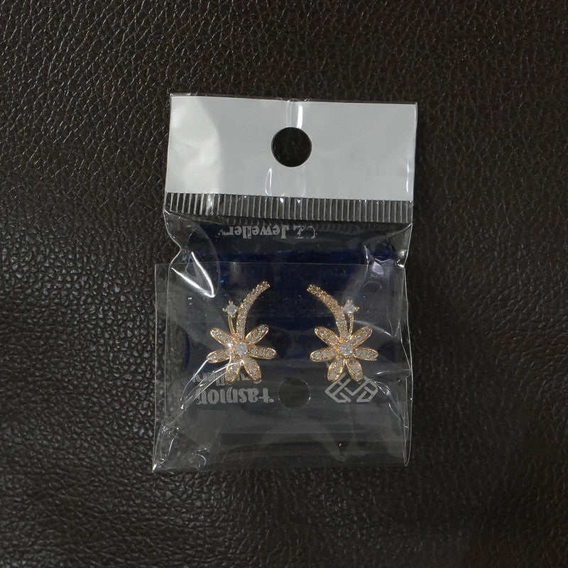 Stylish Floral Curve Design CZ Stone Stud Earrings for Women