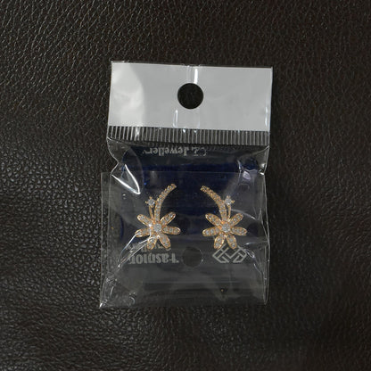 Stylish Floral Curve Design CZ Stone Stud Earrings for Women