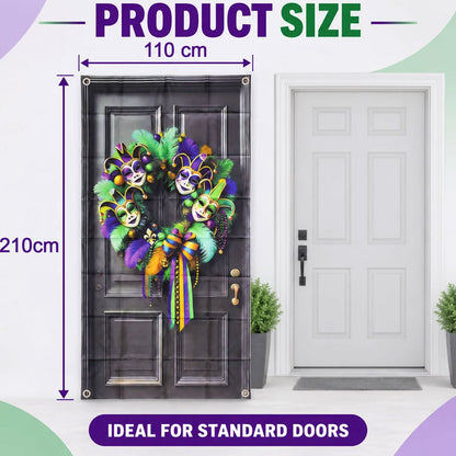 Mardi Gras Door Backdrop Curtain with Printed Wreath for Party Decor (210x110 Cm)