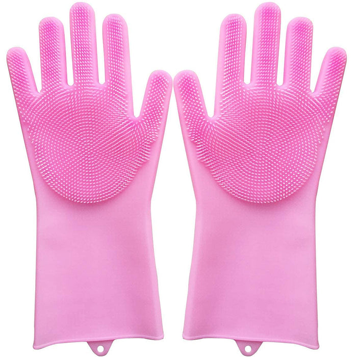 Dishwashing Gloves with Scrubber| Silicone Cleaning Reusable Scrub Gloves for Wash Dish Kitchen| Bathroom| Pet Grooming Wet and Dry Glove (1 Pair, 250 Gm)
