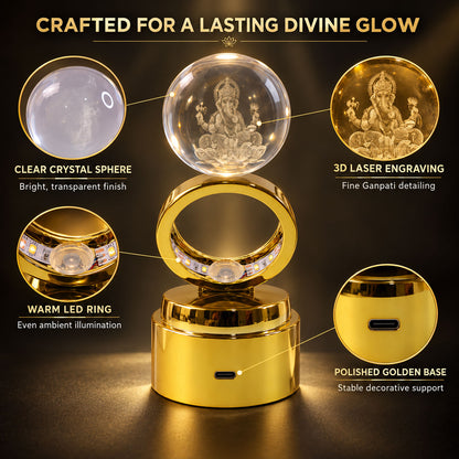 Ganpati Bapa 3D Crystal Ball LED Night Light – Divine Spiritual Glow